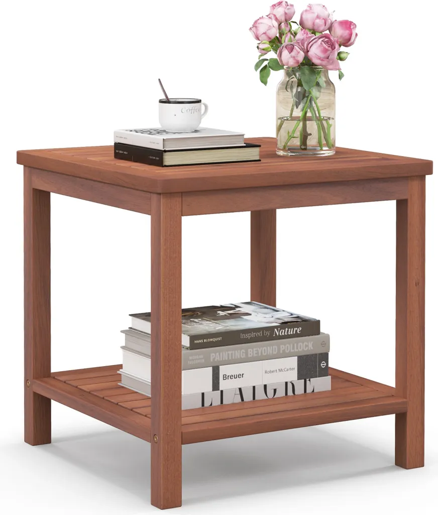 Table d'appoint en bois d'acacia avec plateau à lamelles et structure stable