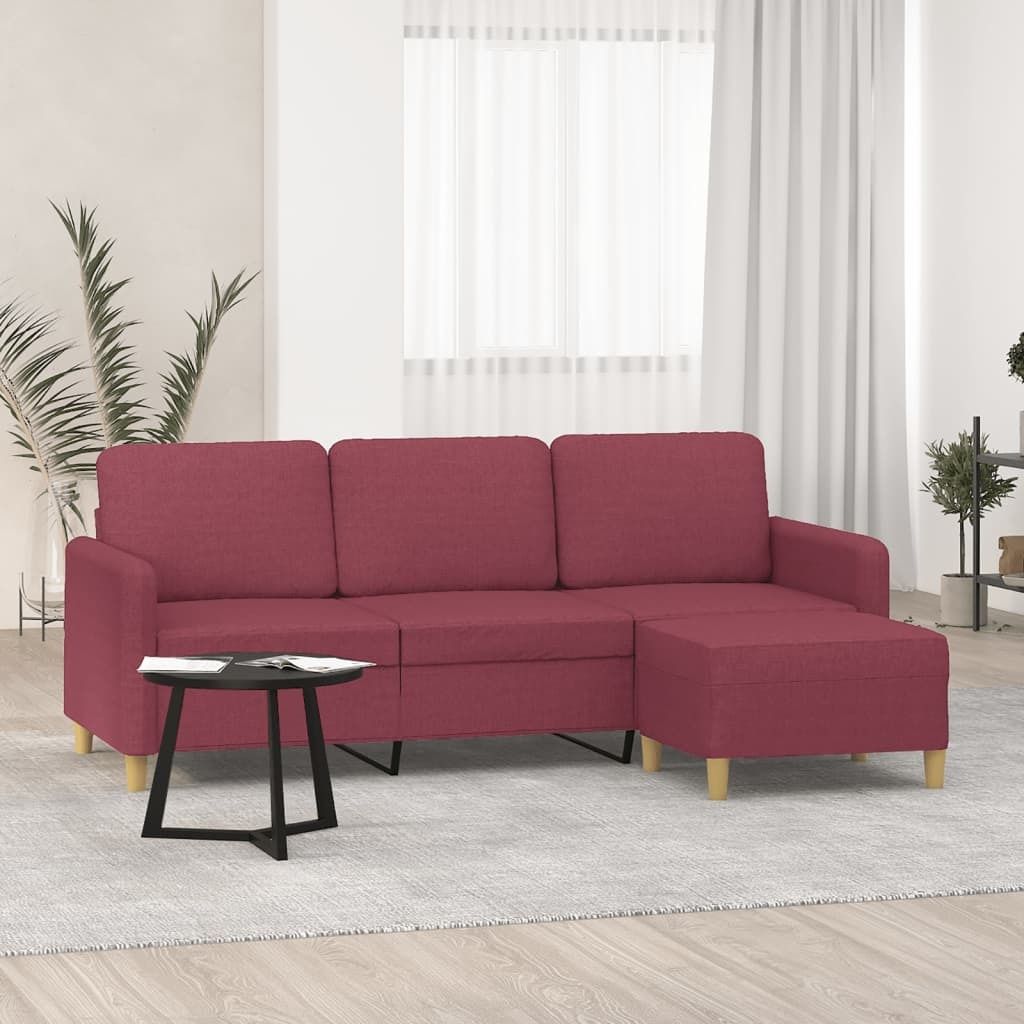 Maison Exclusive - 3-Sitzer-Sofa mit Hocker Weinrot 180 cm Stoff