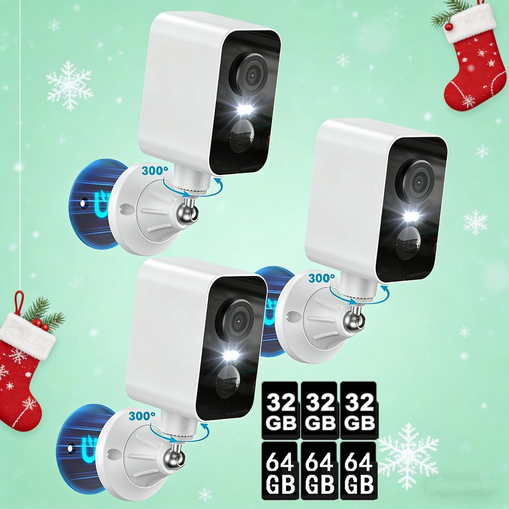 2K Überwachungskamera Aussen, WLAN 300° Kamera 3MP WiFi mit Farbiger Nachsicht, IP65 3PCS