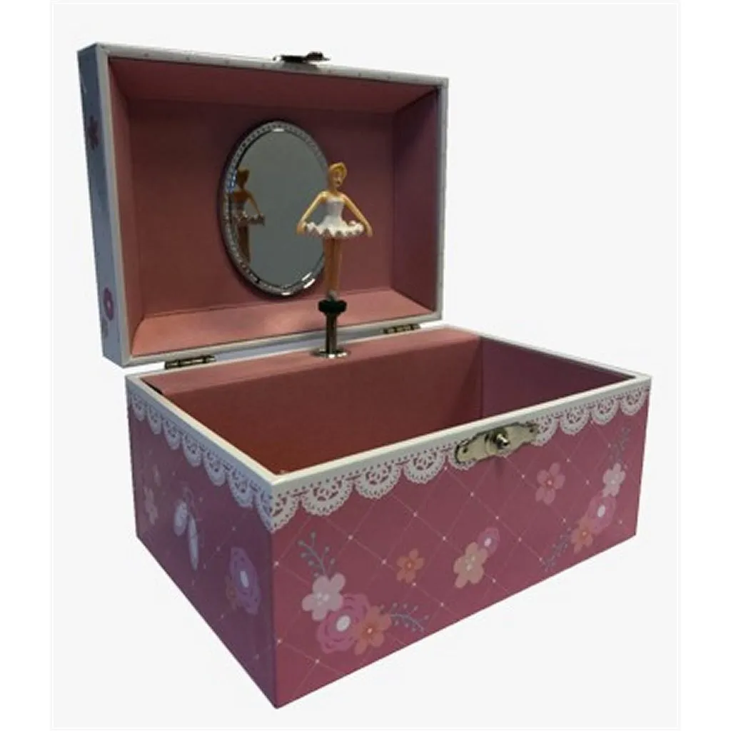 Boîte à bijoux musicale Ballerina en bois avec mélodie et figurine mobile