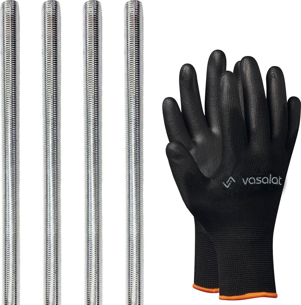 vasalat Gewindestange M8 1000mm verzinkt Set, Festigkeitsklasse 8.8 - Gewindestab mit Außengewinde DIN 976 - hochwertige Metallstange mit Gewinde ...