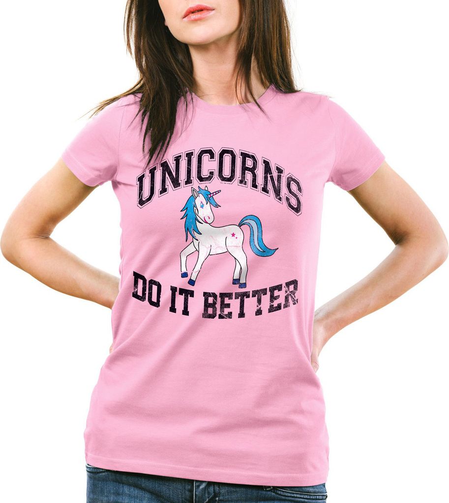 style3 Unicorns Do It Better Damen T-Shirt Einhorn Fun Shirt, Farbe:Pink, Größe:XS