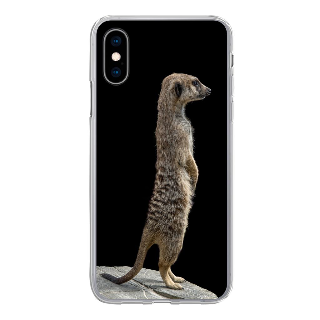 MuchoWow Handyhülle Schutzhülle Hülle für iPhone X Erdmännchen - Wilde Tiere - Schwarz Silikon Softcase Handy Hülle - Handyhülle