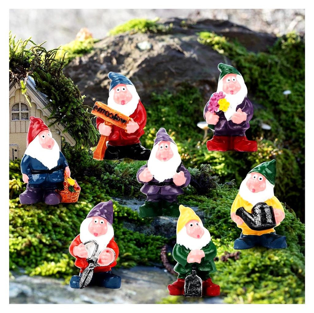 Miniatur Gartenzwerge, 7 Stück Figuren für die Gartendekoration, Mini Feengarten Gnom Statue, Zwerge für Weihnachtsfeiern, Gärten und Feiertags...