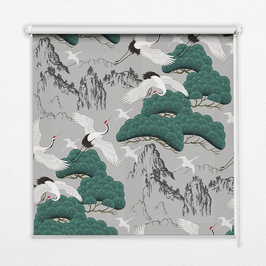 Seitenzug-Rollo Fensterrollo Jalousie - Thermo-Rollo Verdunkelungsrollo - 140x240 cm - Kraniche im Flug