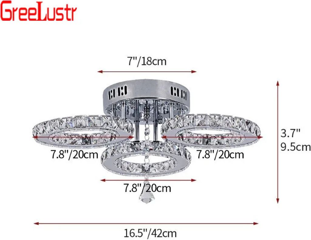 Kristall Kronleuchter, Fernbedienungsbetrieb, modernes Design, 3 Ringe, Warmweiß, Silber