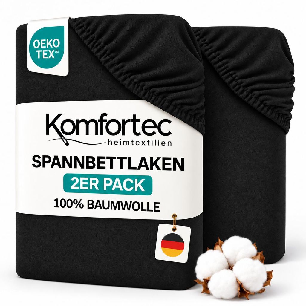 Komfortec 2er Pack Jersey Spannbettlaken 160x200 cm, 100% Produktbild 
