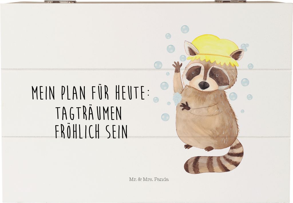 Mr. & Mrs. Panda Holzkiste Waschbär 22 x 15 cm - Weiß - Geschenk, Plan, Fröhlich, Holztruhe, Tagträumen, Seifenblasen, fotobox, schmuckbox, Lus...