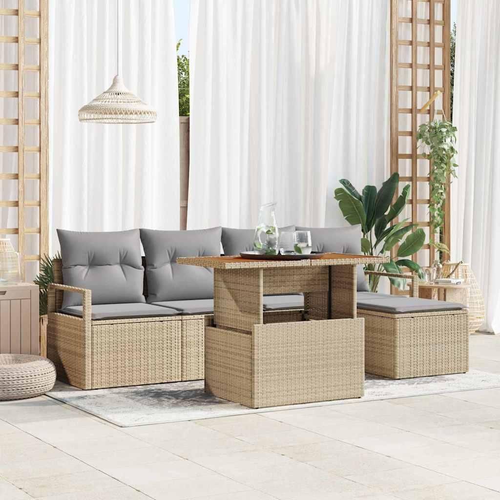 Maison Exclusive - Garten-Sofa-Set mit Speicher 6 pcs Beige Poly Rattan
