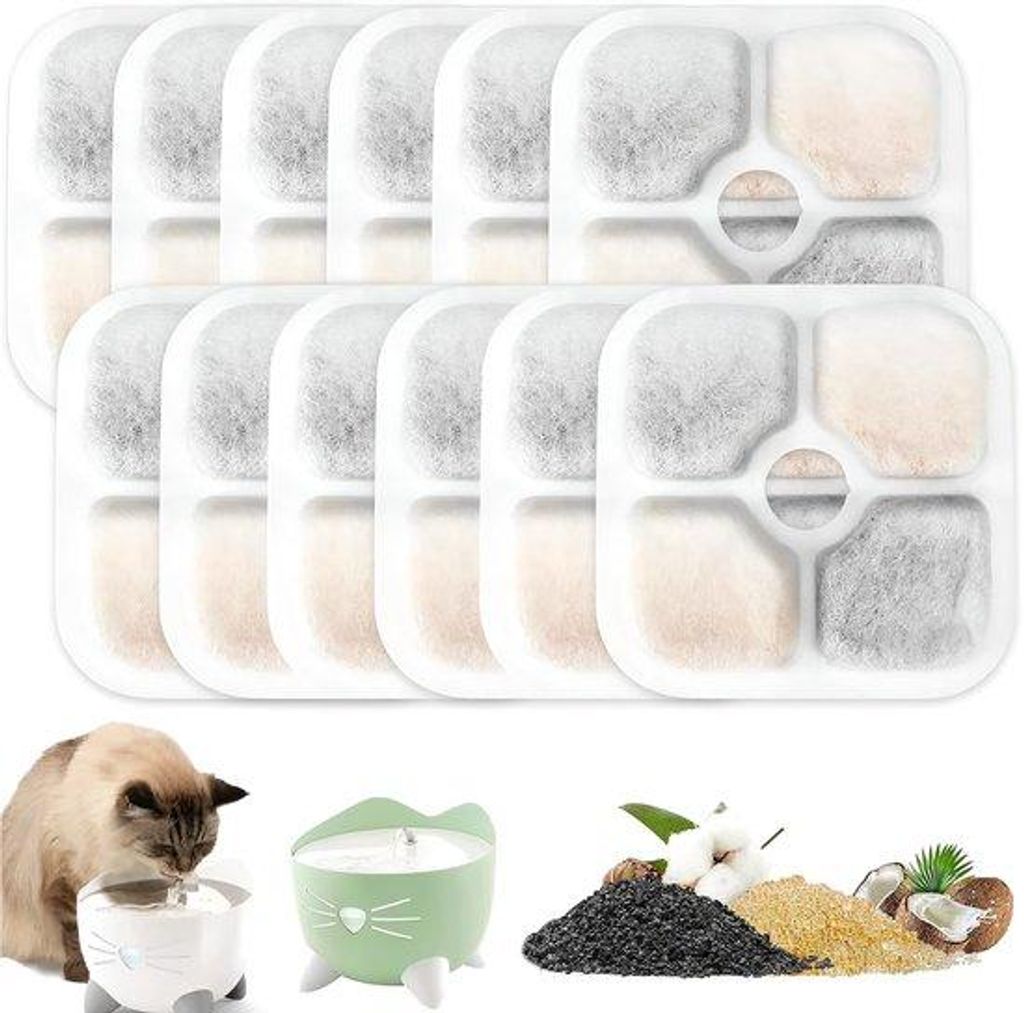 12er-Pack Filter für Katzen-Trinkfontänen, Aktivkohle, Mehrkatzen