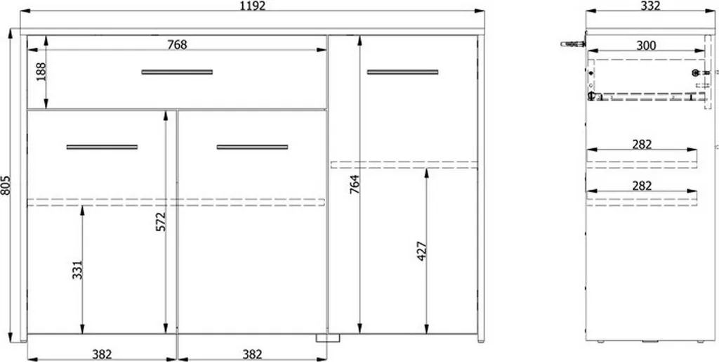 Buffet Sanza 119 cm Blanc Design Compact avec Tiroir de Rangement Chic - 4