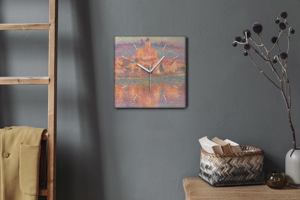 Coloray Hodiny Unikátní 30x30 cm Tiché hodiny Pro obývací pokoj a kuchyň Nástěnné hodiny Plátno Bílé ručičky hodin - Sunset Monet Vet...