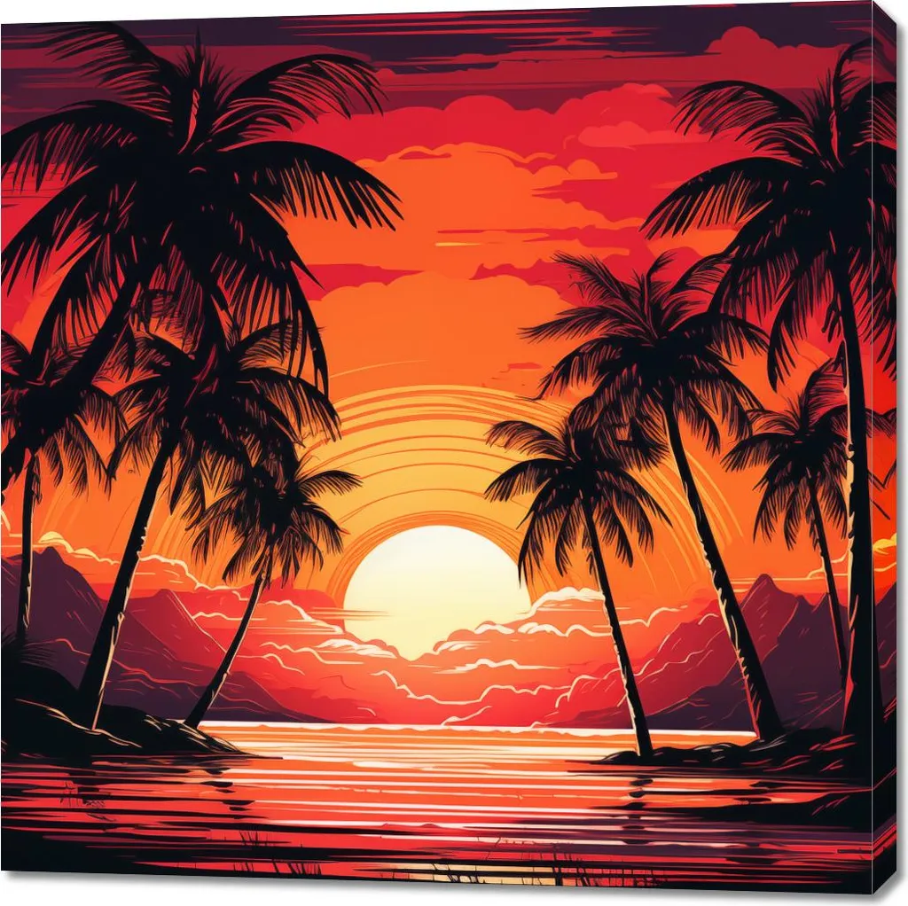 Sublimez un Mur Vide : Tableau Géant Palmiers Lagune 100x100 cm Vibrant