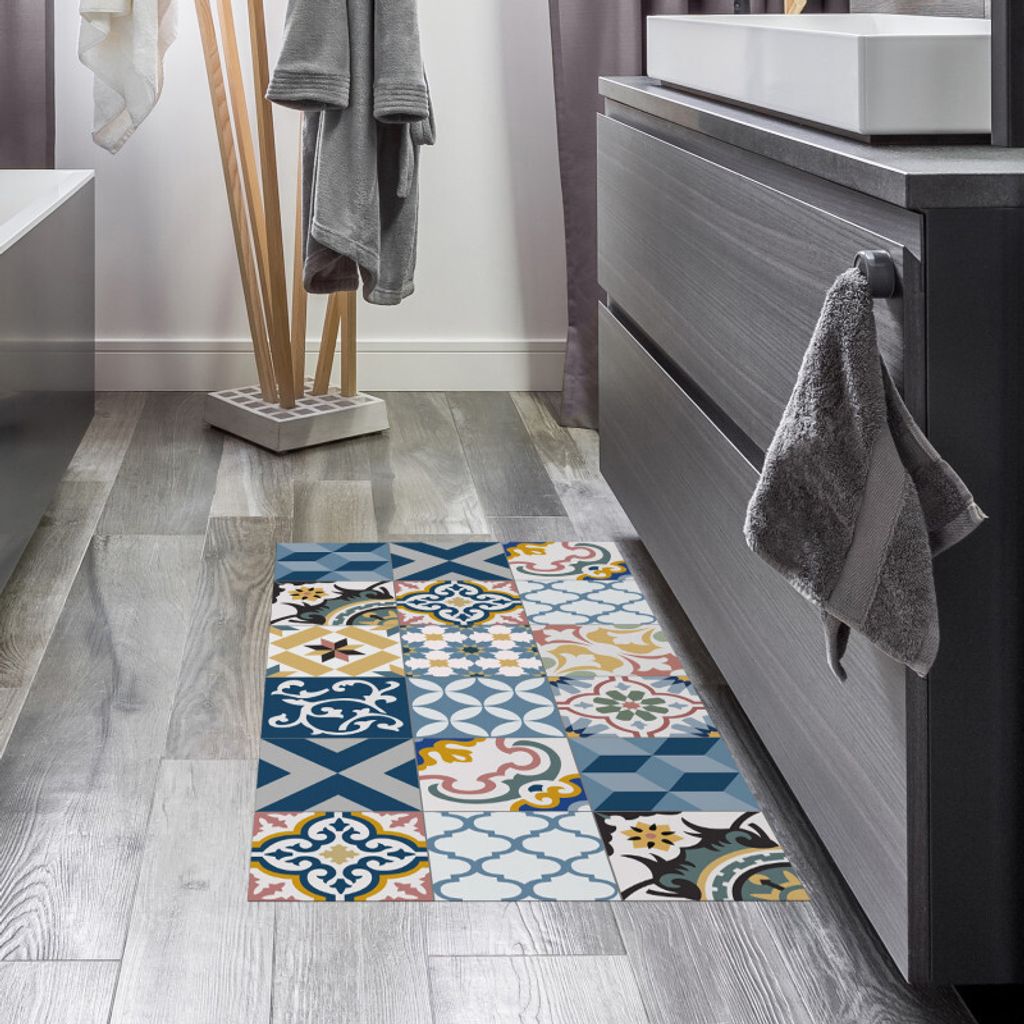 VinylFloor Vinylteppich, bedruckter PVC-Teppich, waschbar und rutschfest Blau, 120 x 180 cm