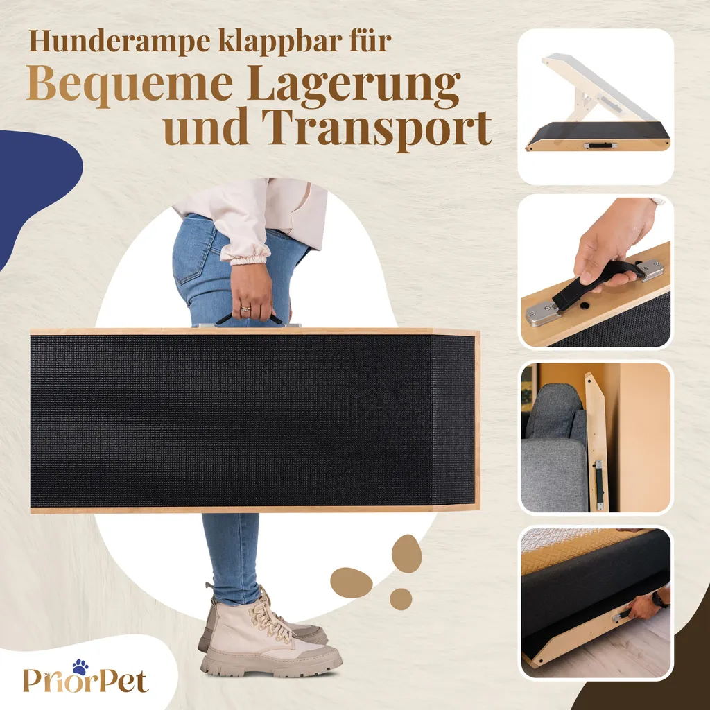 Rampe chien bois bouleau 18-53 cm avec insert antidérapant et plateforme - 3