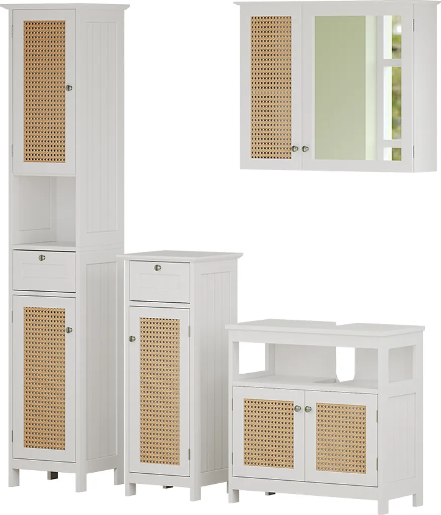 Meubles de salle de bain Vicco Rosario Blanc 4 pièces, Modèle 40447 chic