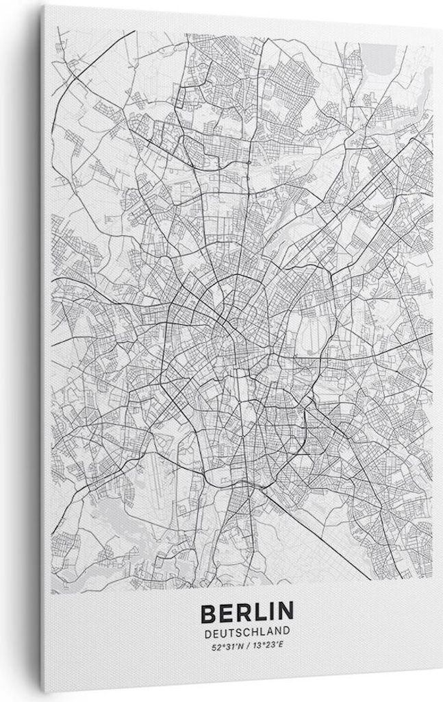 Bild auf Leinwand - Leinwandbild - Einteilig - Stadt Karte Berlin - 80x120cm - Wand Bild - Wanddeko - Wandbilder - Leinwanddruck - Wanddekoration -...