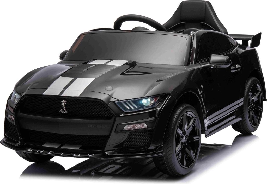 Ford Shelby Mustang GT 500 Cobra Elektroauto für Kinder, Schwarz, 2,4-GHz-Fernbedienung, USB-Eingang, LED-Leuchten, 2 x 30-W-Motor, ORIGINAL-Lizenz
