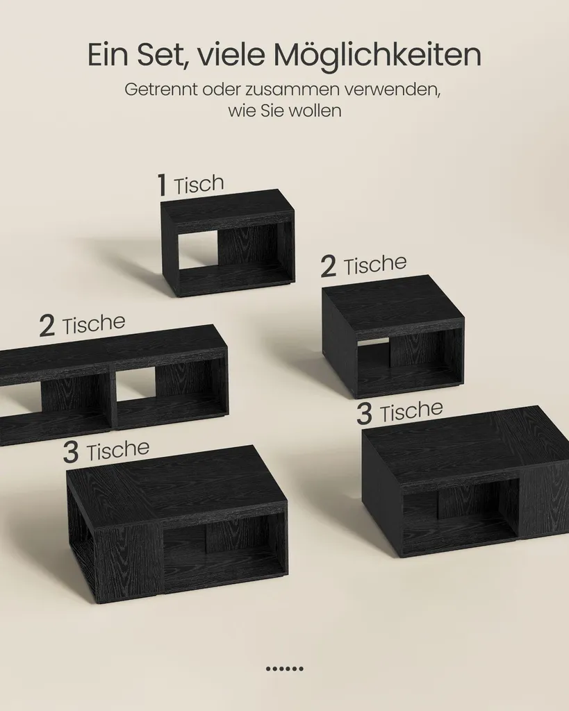 Table basse modulable noir ébène lot de 3, idéale pour petits espaces - 3