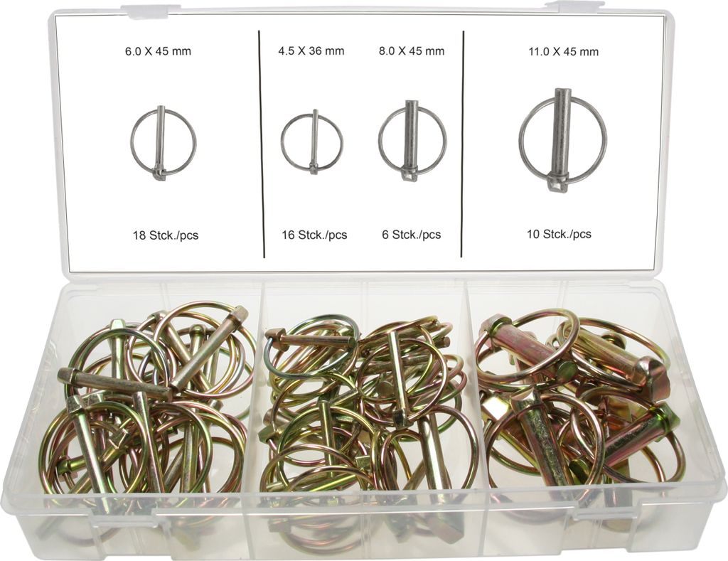 Klappsplinte-Sortiment Bolzensicherung Klappstecker 4,5 - 6 - 8 - 11 mm 50-tlg.