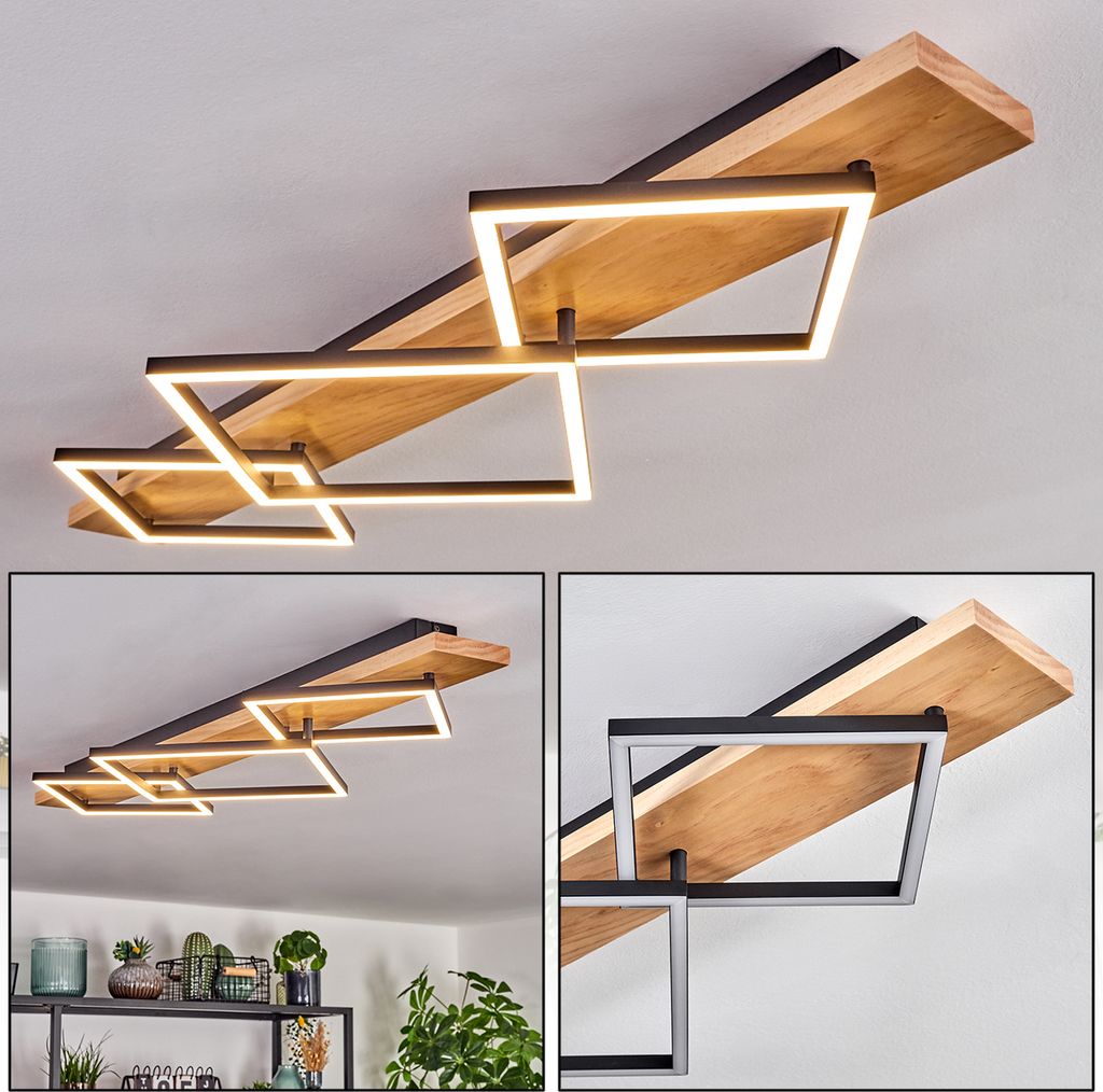 Palermo Deckenlampe aus Metall/Holz/Kunststoff in Naturfarben/Schwarz/Weiß