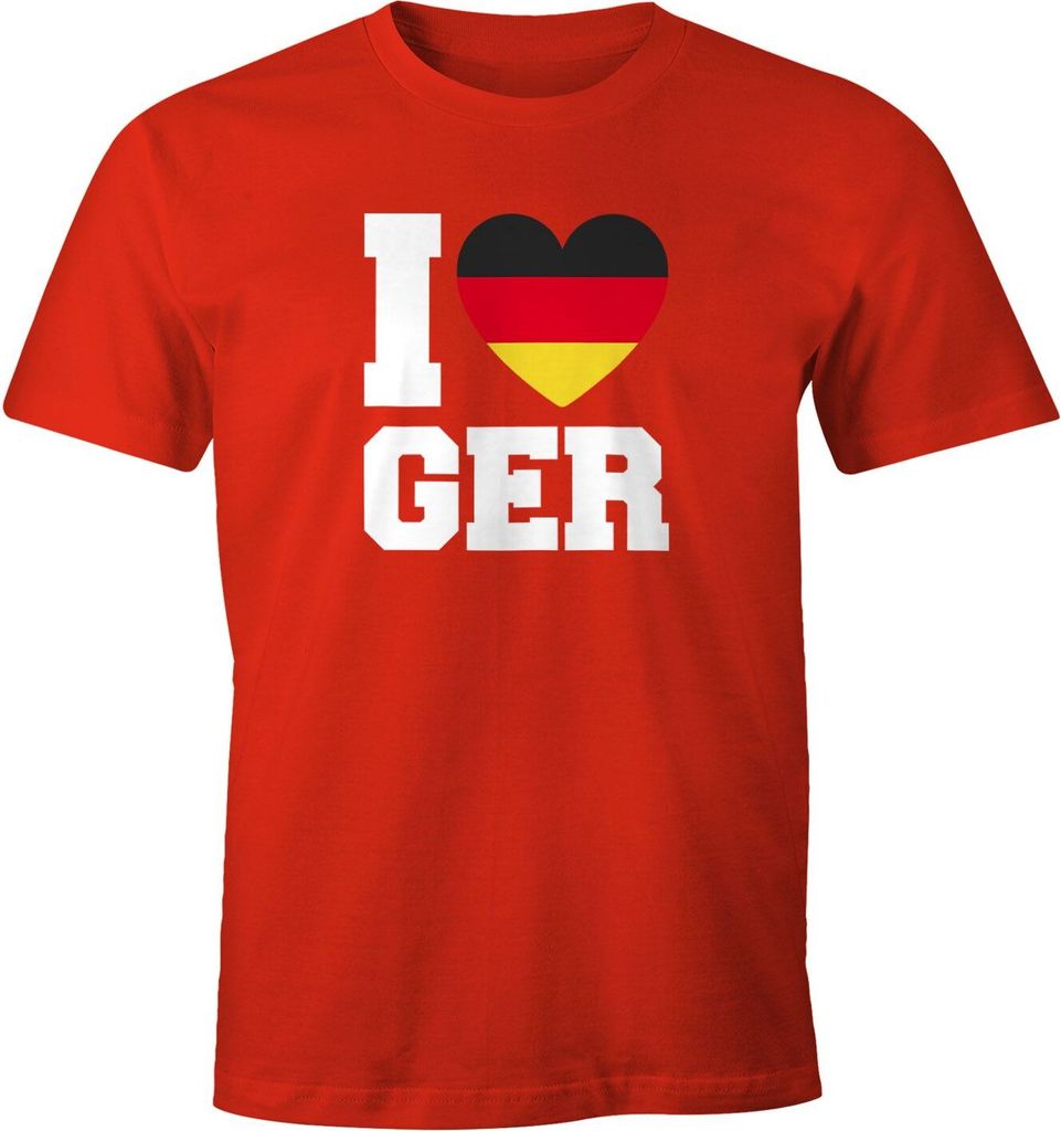 Herren T-Shirt I Love Germany Deutschland-Herz Fußball WM-Shirt Fanshirt Deutschlandshirt Moonworks rot S