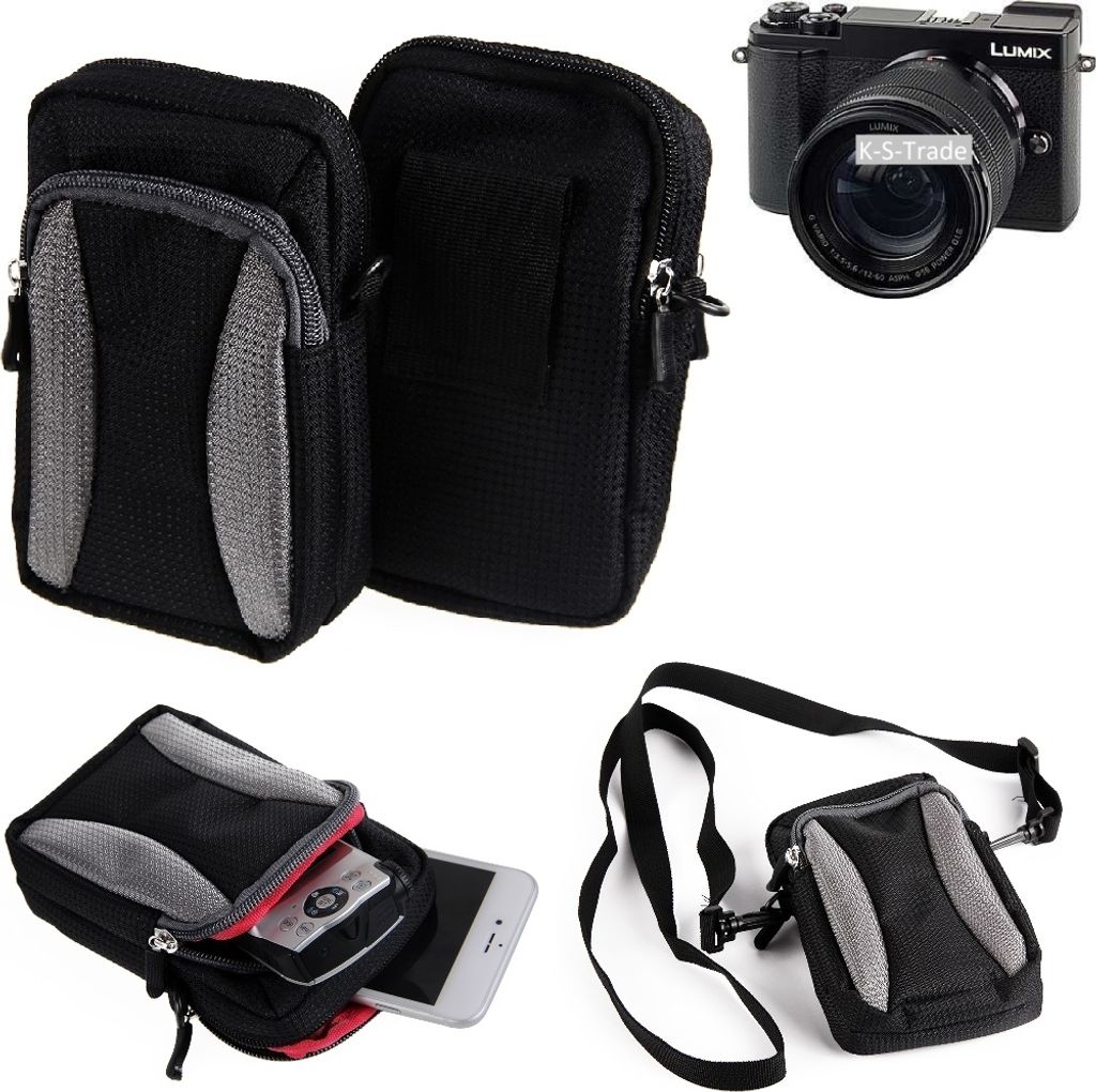 K-S-Trade Fototasche kompatibel mit Panasonic Lumix DC-GX9 Gürtel-Tasche Holster Umhänge Tasche Kameratasche, schwarz-grau Brust-Beutel Brust-Tasche