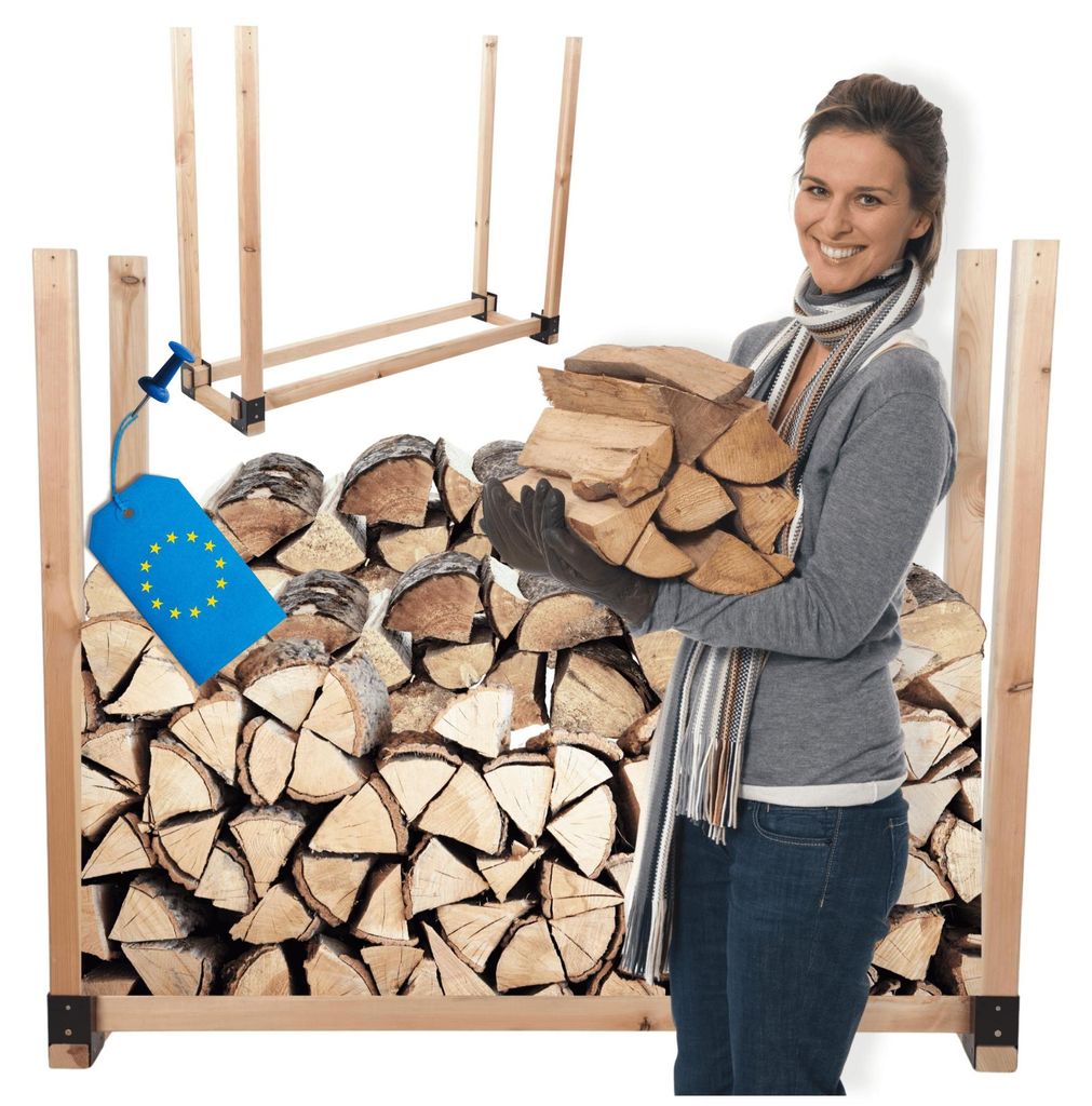 MODO24 Kaminholzregal, Holzunterstand, Brennholzregal, Holzlager, Brennholzständer, Aufbewahrung, Garten, Wetterfest, Massivholz, 120x146x40 cm, DRE