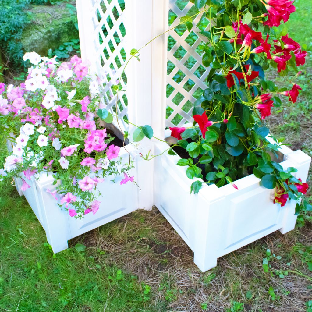 Pflanzkasten NYVIGreen 43x43x140 cm 44 Liter mit Spalier 2er Set - Pflanzkübel aus wetterfestem & recyceltem Kunststoff, Farbe:Weiß