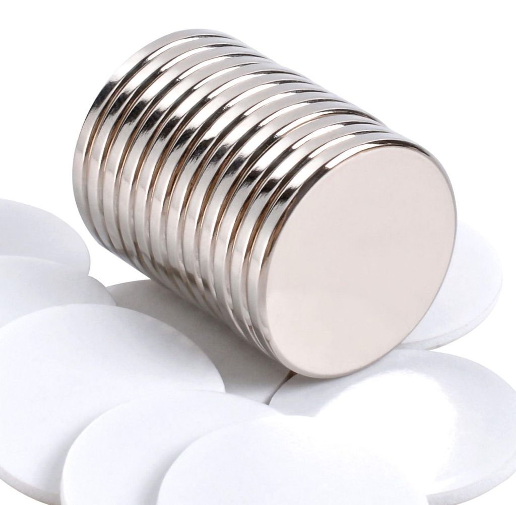12 Neodym-Magnete, 20 x 2 mm, rund, selbstklebend, extra stark, große Magnete für Magnettafeln, Whiteboards, Kühlschränke, Haushalt, Büro und ...