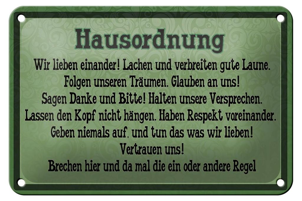 Blechschild Spruch 18x12cm Hausordnung wir lieben einander Produktbild 