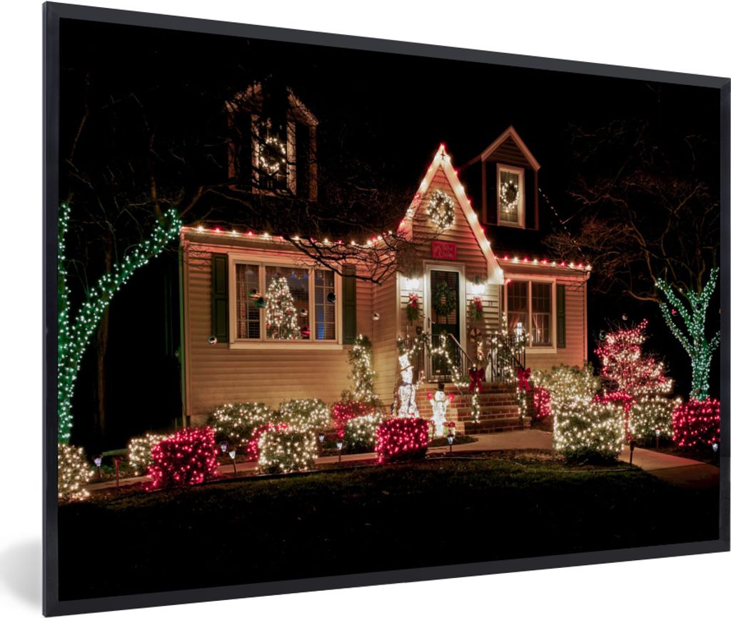 MuchoWow MuchoWow Gerahmtes Poster Weihnachten - Weihnachtsschmuck - Weihnachtsbeleuchtung 90x60 cm - Poster mit zchwarzem Bilderrahmen - Fotor...