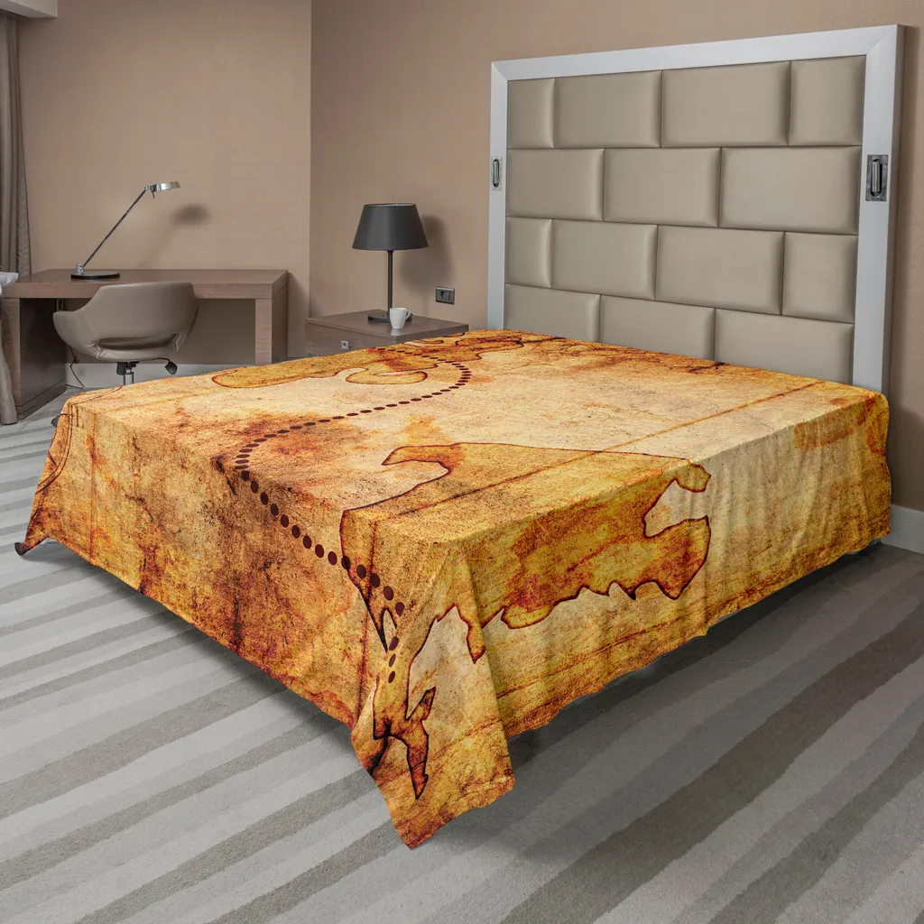 Drap de lit décoratif carte au trésor pour chambre style voyageur 1p