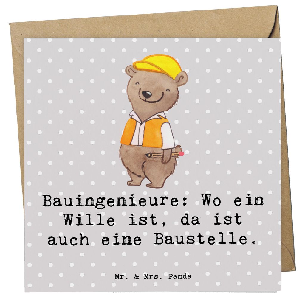 Mr. & Mrs. Panda Grußkarte Bauingenieur Wille - Grau Pastell - Geschenk, Bauwesen, Gebäudetechnik, Bauingenieure, Klappkarte, Tragwerksplanung, B...