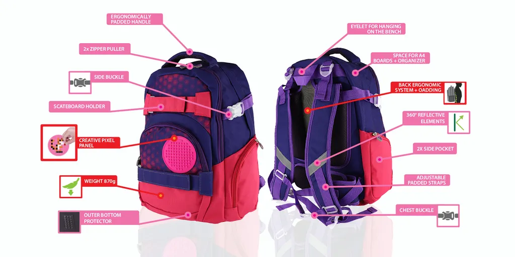 Sac à dos d'école PIXIE CREW Hexee ergonomique pour enfants et collégiens - 9