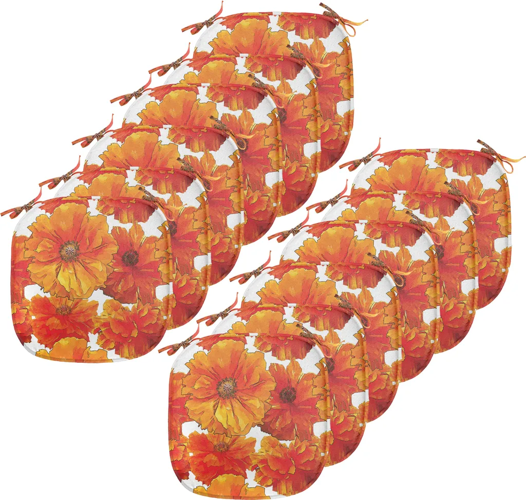 Coussins de Siège Décoratifs à Sangles Orange Brûlé Motif Pavots 40x40