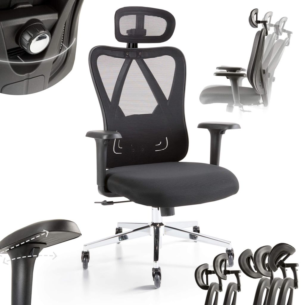 Ergonomiczne krzesło biurowe AREBOS | Regulowany zagłówek i Zdjęcie produktu 