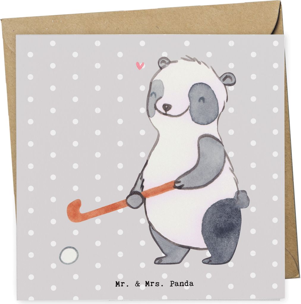 Mr. & Mrs. Panda Grußkarte Panda Hockey spielen - Grau Produktbild 