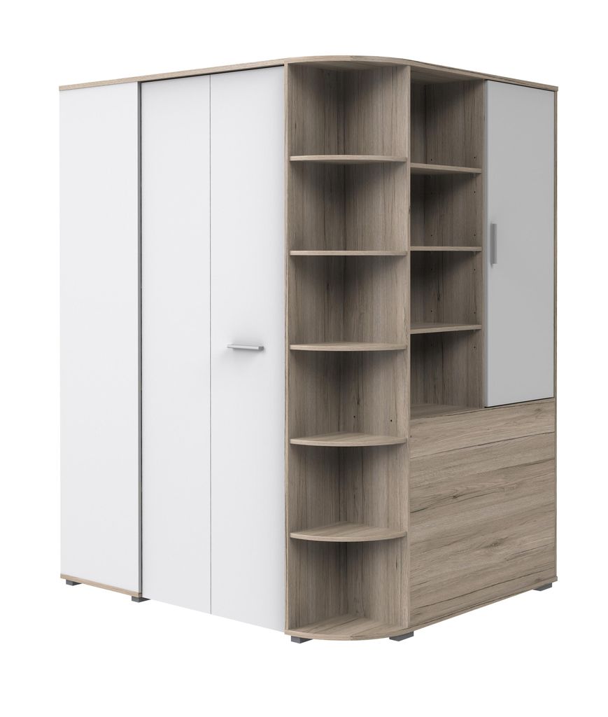 Kleiderschrank Joker in Eiche San Remo mit Weiß begehbarer Eckkleiderschrank