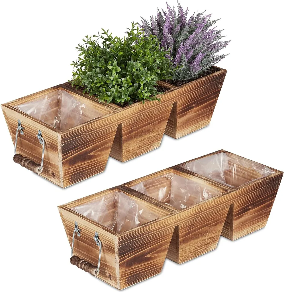 Bac en bois rectangulaire à 3 compartiments style vintage 125cm naturel