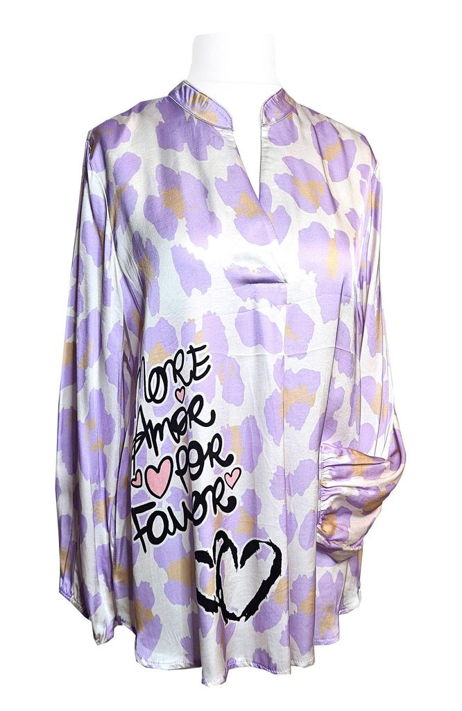 SAISON Tunika Leo Punkte Lila wording 42 44 Langarm Bluse Love Animalprint