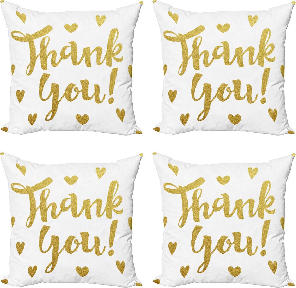 ABAKUHAUS Danke Kissenbezug Set (4 Stück), Wiederholen von Mini-Herzen, Moderner Doppelseitiger Digitaldruck, 60 cm x 60 cm, Pale Erde Gelb Weiß