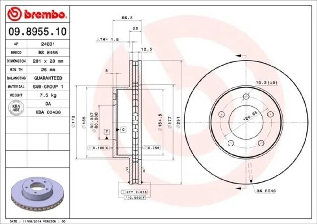 Disques de Frein Brembo Haute Performance 09.8955.10 Set de 2 Pièces