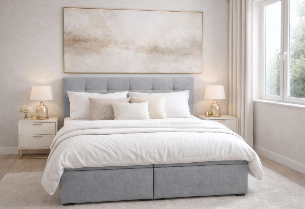 AX LIVING Stauraum Boxspringbett Grau 180x200 cm mit Topper Galata Doppelbett