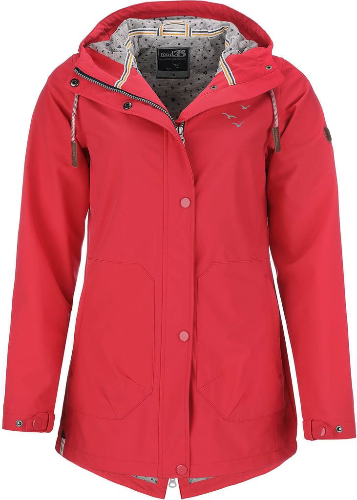 modAS Damen Softshell-Mantel Unifarben - Outdoor Softshell-Jacke Regenjacke mit Kapuze in Rot Größe 50