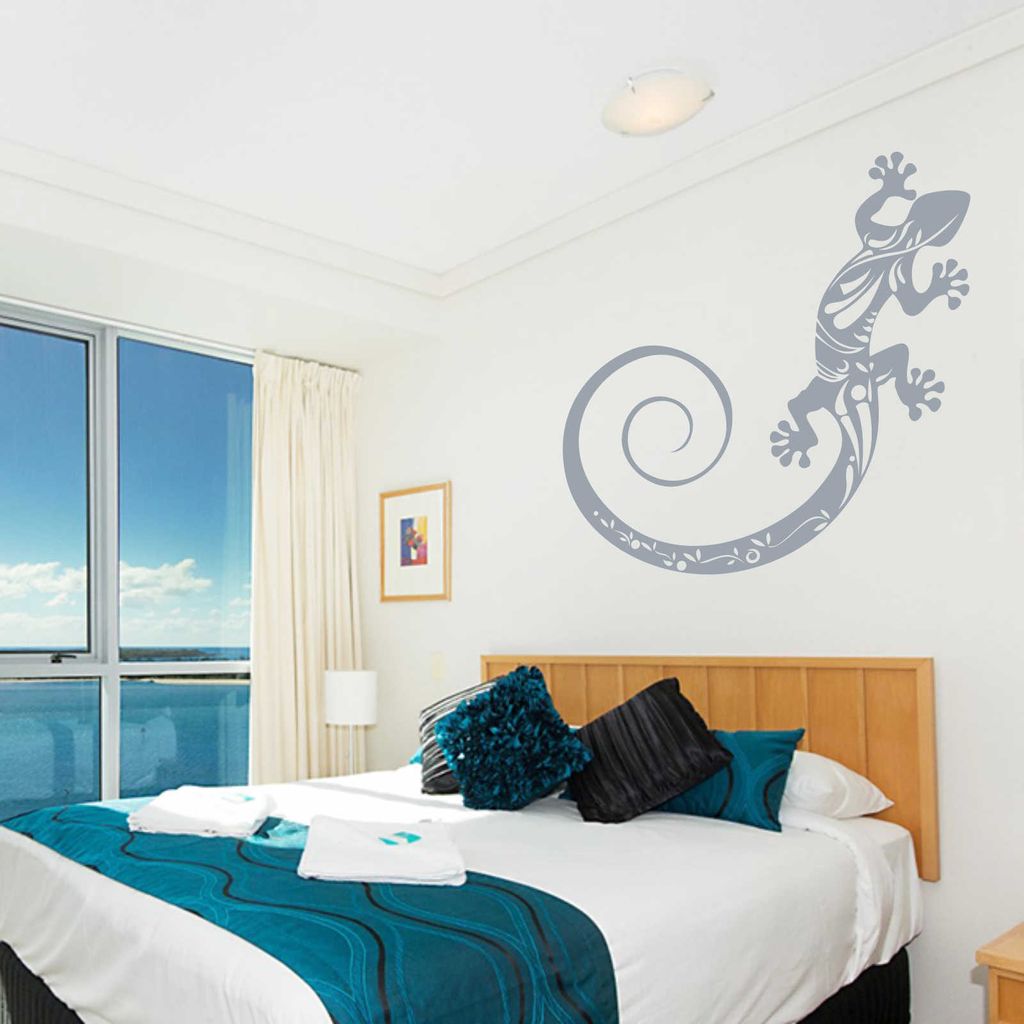 Wandtattoo - Wandaufkleber - Wandtattoo "Gekko Tribal" - 100cm x 54cm silber - Dekoration Küche Wohnzimmer Wand