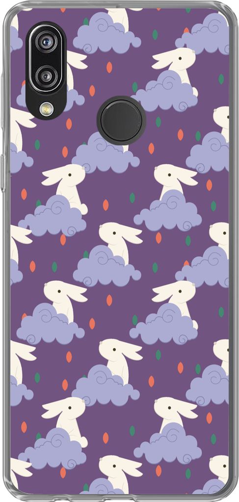 MuchoWow Handyhülle Schutzhülle Hülle für Telefoonhoesje Huawei P20 Lite (2020) Muster - Kaninchen - Luft - Lila - Mädchen - Kinder - Kinder...