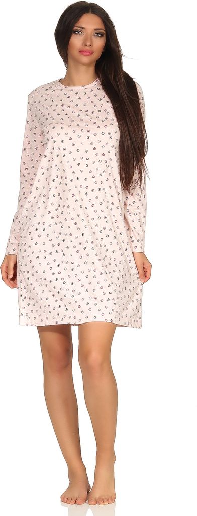 Damen Nachthemd Bigshirt langarm mit toller Tupfenoptik - 291 213 90 904 ; rosa , 44