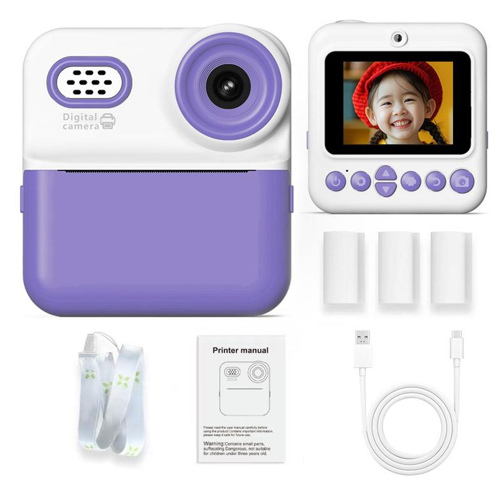 ZELURXX Kinder Sofortbildkamera, 48MP Foto, 1080P Video, 16X Zoom, 2.4" IPS Display, Dual-Kamera, 4h Akku, tragbar, Druckfunktion, Lila