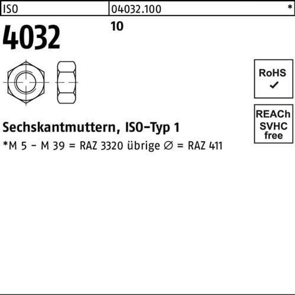 Sechskantmutter ISO 4032 M 4 10